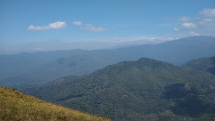Fototapeta premium Beautiful grassland, Ponmudi hill station Thiruvananthapuram, Kerala landscape view
