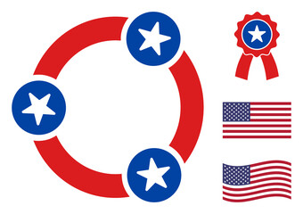 Obraz premium Collaboration icon in blue and red colors with stars. Collaboration illustration style uses American official colors of Democratic and Republican political parties, and star shapes.