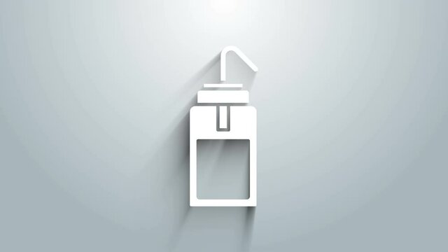 White Laboratory wash bottle for chemistry and science lab icon isolated on grey background. Equipment for spraying water and solvents. 4K Video motion graphic animation
