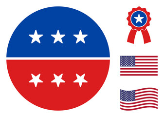 American circle logo icon in blue and red colors with stars. American circle logo illustration style uses American official colors of Democratic and Republican political parties, and star shapes.