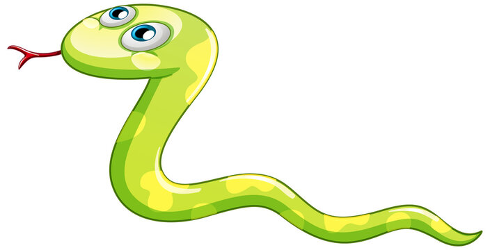 A green snake cartoon character on white background