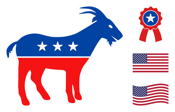 Goat icon in blue and red colors with stars. Goat illustration style uses American official colors of Democratic and Republican political parties, and star shapes. Simple goat vector sign,