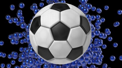Obraz premium Soccer ball with Particles under Black Background. 3D sketch design and illustration. 3D CG. 3D high quality rendering. 