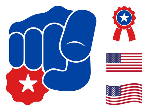Hand point you icon in blue and red colors with stars. Hand point you illustration style uses American official colors of Democratic and Republican political parties, and star shapes.