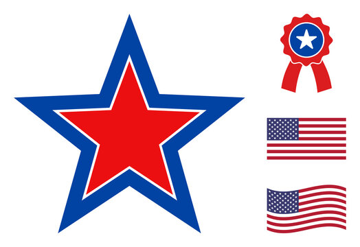 Inner star icon in blue and red colors with stars. Inner star illustration style uses American official colors of Democratic and Republican political parties, and star shapes.