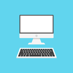 Modern flat screen computer monitor and keyboard. Vector illustration.