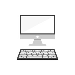 Modern flat screen computer monitor and keyboard. Vector illustration.