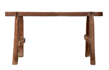 Old wood bench isolated on white background with clipping path