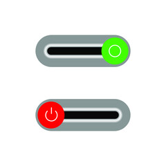 On Off Push style power buttons, The Off buttons are enclosed in red, The On buttons are enclosed in green with white background.