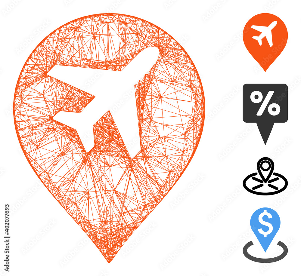 Poster vector network airport map marker. geometric linear carcass flat network based on airport map marker