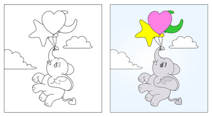Elephant vector, coloring book or page, education for kids, vector illustration.
