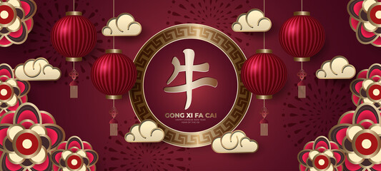 Happy Chinese New Year 2021. Year of the ox. ( Chinese Translate : Happy Chinese New Year )