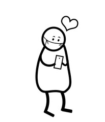 Fototapeta premium Stick man Love Mobile Phone