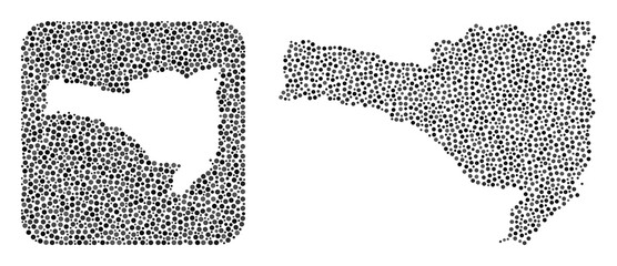 Map of Santa Catarina State mosaic designed with spheric items and carved shape. Vector map of Santa Catarina State collage of spheric dots in various sizes and gray color tones.