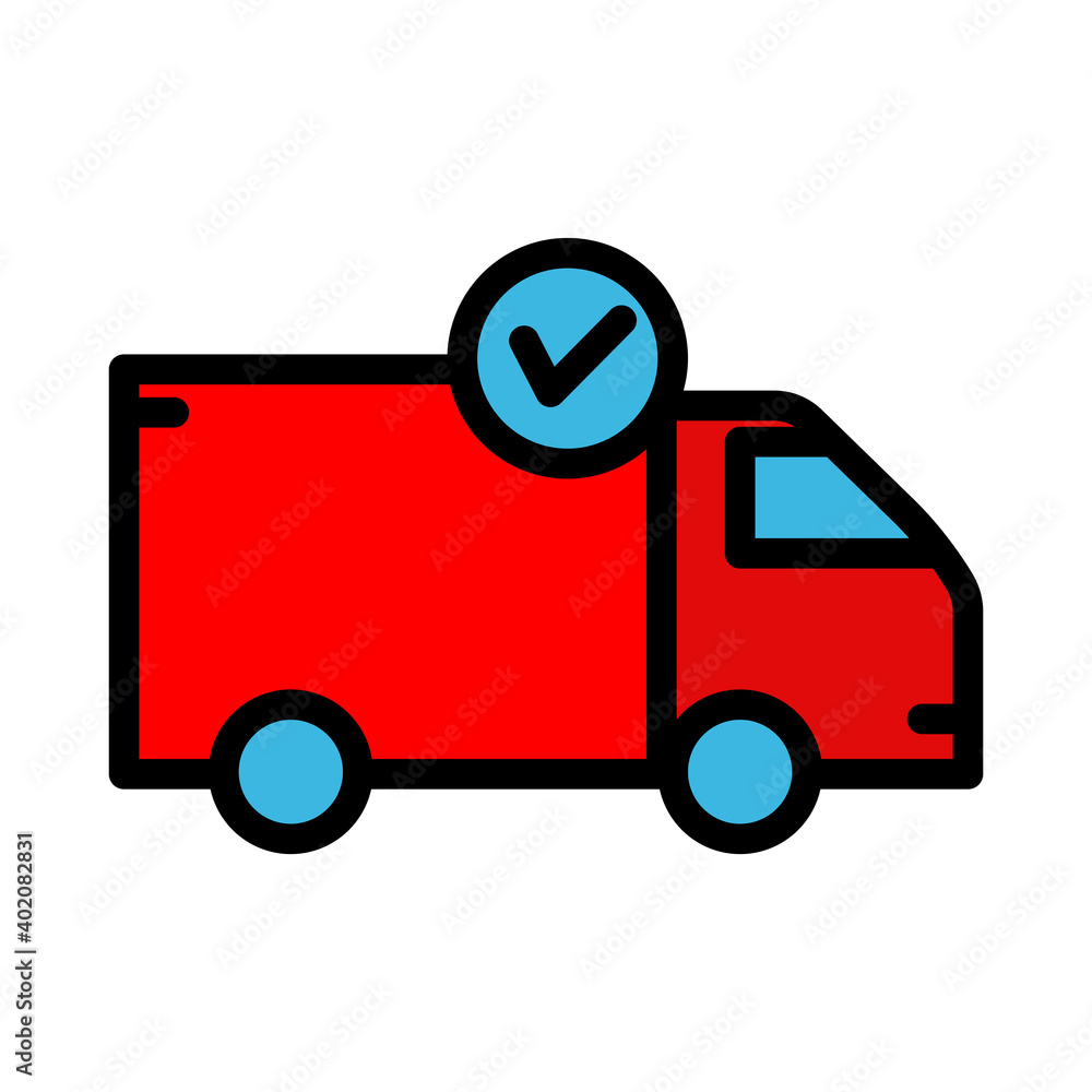 Poster delivery on time lineal color icon. truck icon with checklist. simple design editable. design templa