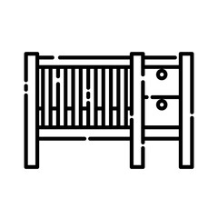 Baby cribs, Icon design, Vector, Clip art, Illustration, Line icon design style.
