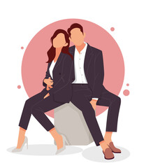 portrait of romantic couple posing in stylish outfits, for valentine's day. flat design vector illustration