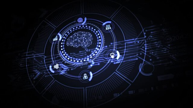 Artificial intelligence (AI), machine learning and modern computer technologies concepts. Business, Technology, Internet and network concept.