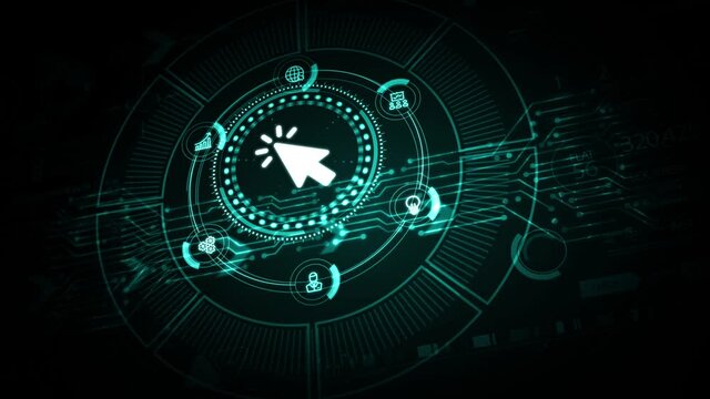 Business, technology, internet and virtual reality concept - button on virtual screen.