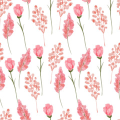watercolor pink botanical floral seamless pattern