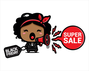 black friday celebration cute character vector design
