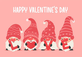Dwarfs or gnomes hold pink hearts with 