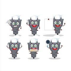 Cartoon character of black plug with various chef emoticons