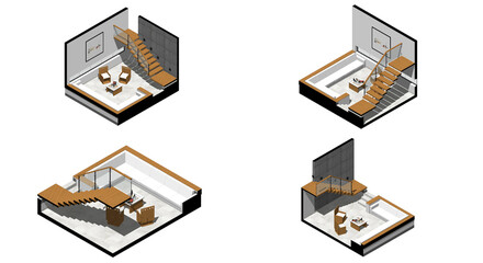 Isometric Architectural Projection - CLB 13 Interior Isometrics Living Room