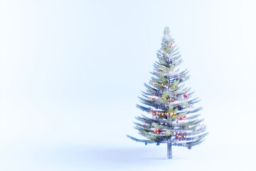 Christmas tree decorated with lights and multi-colored balls on a white background as 3D render
