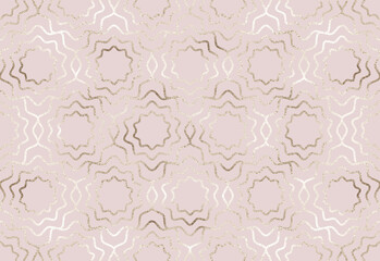 Geometric seamless pattern with pale gold wavy circle tiles.