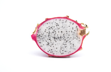 Dragon fruit cut in half isolated on white background