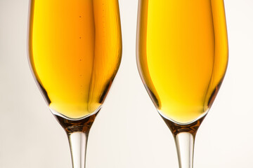 Two glasses of champagne, wine on a gray background. Alcoholic drink: champagne, beer, white wine. New year and Christmas background. Valentine's Day. Silhouette of a glass