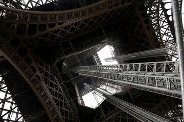 Metal construction of the Eiffel Tower in Paris, France