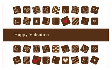 Valentine concept. Decorative Chocolates illustration for greeting cards, invitation, and web design. Vector illustration. バレンタインカードデザイン、バレンタインイラスト、チョコレートイラスト、チョコデザイン