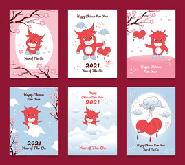Fototapeta na wymiar Cartoon Chinese New Year 2021 greeting card collections