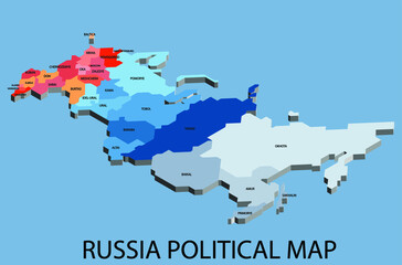 Russia political isometric map divide by state colorful outline simplicity style. Vector illustration. - obrazy, fototapety, plakaty