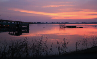Night view of Lam Pao Dam Kalasin Province, Thailand