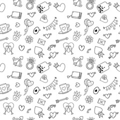 Seamless love doodle vector set illustration with hand draw line art style vector.