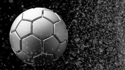 Fototapeta premium Soccer ball with Particles under Black Background. 3D sketch design and illustration. 3D CG. 3D high quality rendering.