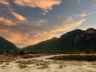 sunset over the mountains in thailand