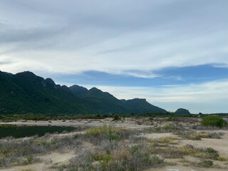 landscape with mountains and blue sky
