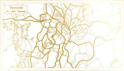 Yaounde Cameroon City Map in Retro Style in Golden Color. Outline Map.