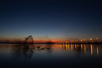 Fototapeta premium Night view of Thep Suda Bridge Kalasin Province, Thailand