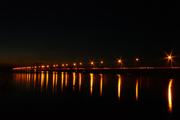 Night view of Thep Suda Bridge Kalasin Province, Thailand
