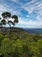 Beautiful view of mountains and valleys, Narrow Neck Lookout, Blue Mountain National Park, New South Wales, Australia
