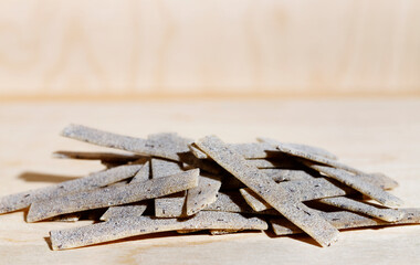 Uncooked pasta pizzoccheri still life