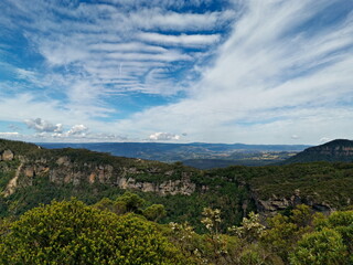 Beautiful view of mountains and valleys, Landslide Lookout, Blue Mountain National Park, New South Wales, Australia
