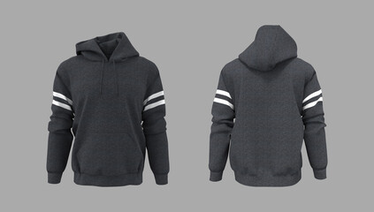 Blank hooded sweatshirt mockup for print, isolated on grey background, 3d rendering, 3d illustration