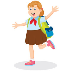 School Girl Running Illustration 