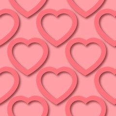 Cute romantic paper cut hearts on pink background seamless border pattern. Saint Valentine Day vector repeatable background texture tile. Cozy craft template of stock illustration for wrapping design